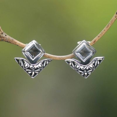 Alternate image for Blue Topaz and Sterling Silver Dragonfly Button Earrings Dragonfly Daydreams