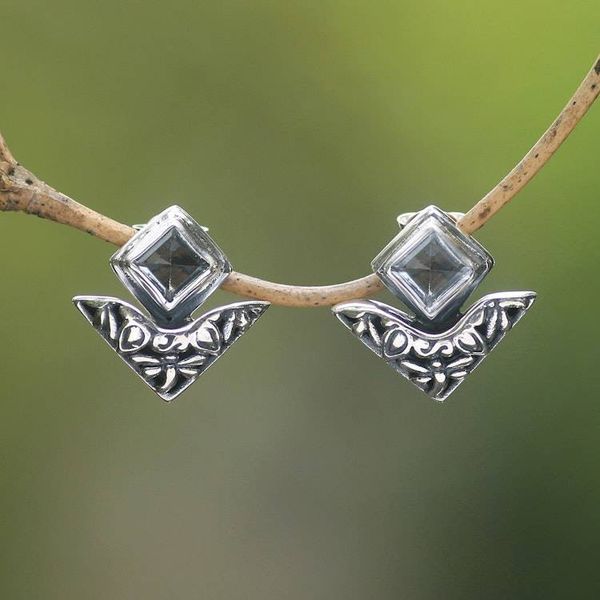 Alternate image for Blue Topaz and Sterling Silver Dragonfly Button Earrings Dragonfly Daydreams