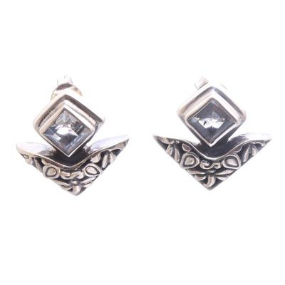 Alternate image for Blue Topaz and Sterling Silver Dragonfly Button Earrings Dragonfly Daydreams