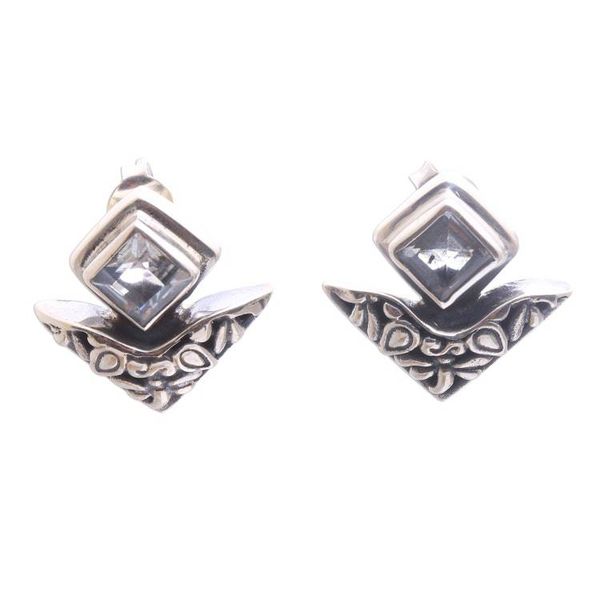Alternate image for Blue Topaz and Sterling Silver Dragonfly Button Earrings Dragonfly Daydreams