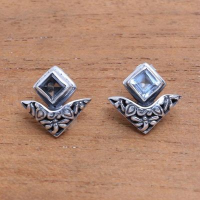 Alternate image for Blue Topaz and Sterling Silver Dragonfly Button Earrings Dragonfly Daydreams