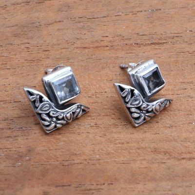 Alternate image for Blue Topaz and Sterling Silver Dragonfly Button Earrings Dragonfly Daydreams