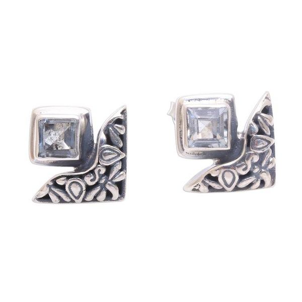 Alternate image for Blue Topaz and Sterling Silver Dragonfly Button Earrings Dragonfly Daydreams