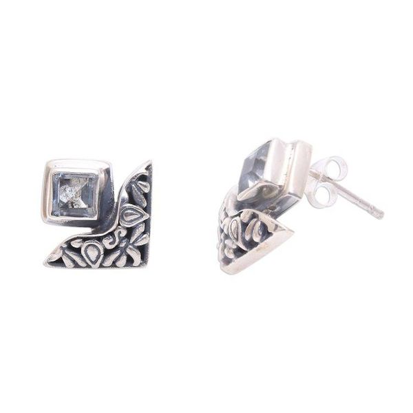 Alternate image for Blue Topaz and Sterling Silver Dragonfly Button Earrings Dragonfly Daydreams