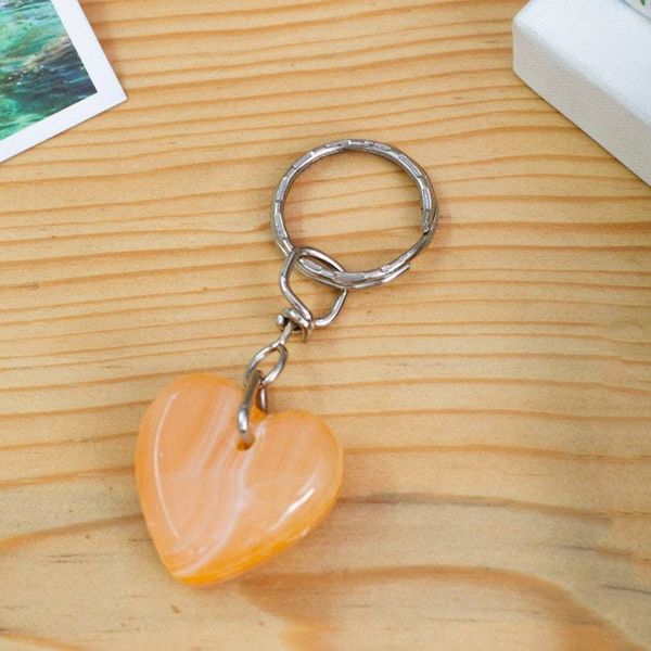 Alternate image for Artisan-Made Hand-Carved Heart-Shaped Orange Onyx Keychain Lovely in Melon