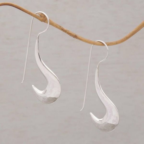 Alternate image for Fair Trade Artisan Crafted Modern Sterling Silver Earrings Liquid