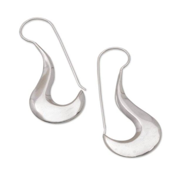Alternate image for Fair Trade Artisan Crafted Modern Sterling Silver Earrings Liquid