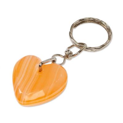 Alternate image for Artisan-Made Hand-Carved Heart-Shaped Orange Onyx Keychain Lovely in Melon