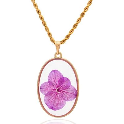 Alternate image for Purple Hydrangea Flower Resin Necklace with 24k Gold Plating Ethereal Emotions
