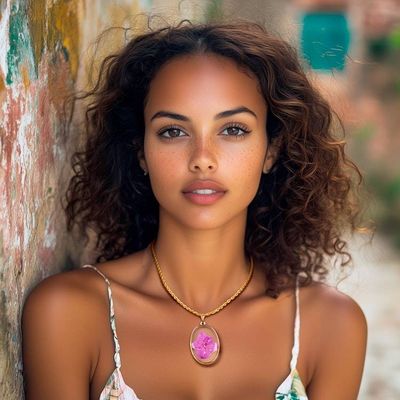 Alternate image for Purple Hydrangea Flower Resin Necklace with 24k Gold Plating Ethereal Emotions