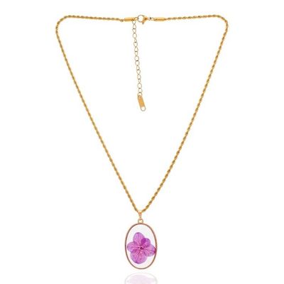 Alternate image for Purple Hydrangea Flower Resin Necklace with 24k Gold Plating Ethereal Emotions