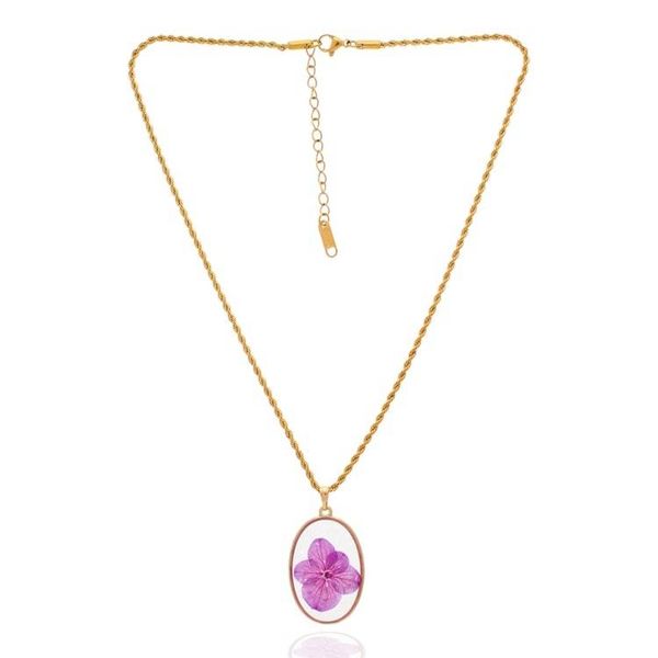 Alternate image for Purple Hydrangea Flower Resin Necklace with 24k Gold Plating Ethereal Emotions