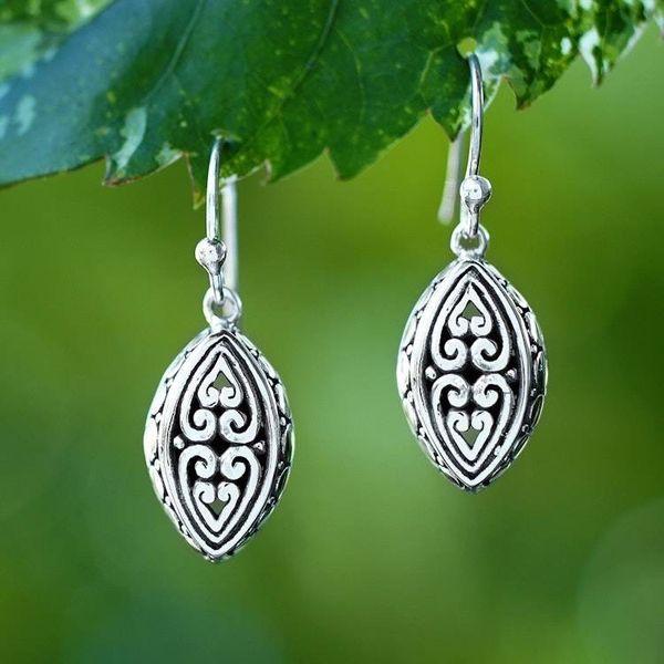 Alternate image for Nature-Themed Balinese Sterling Silver Seed Dangle Earrings Graceful Seeds