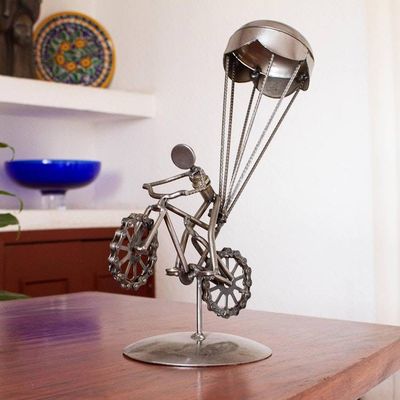 Alternate image for Whimsical Recycled Metal Auto Part Sculpture from Mexico Floating Bicycle