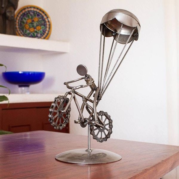 Alternate image for Whimsical Recycled Metal Auto Part Sculpture from Mexico Floating Bicycle