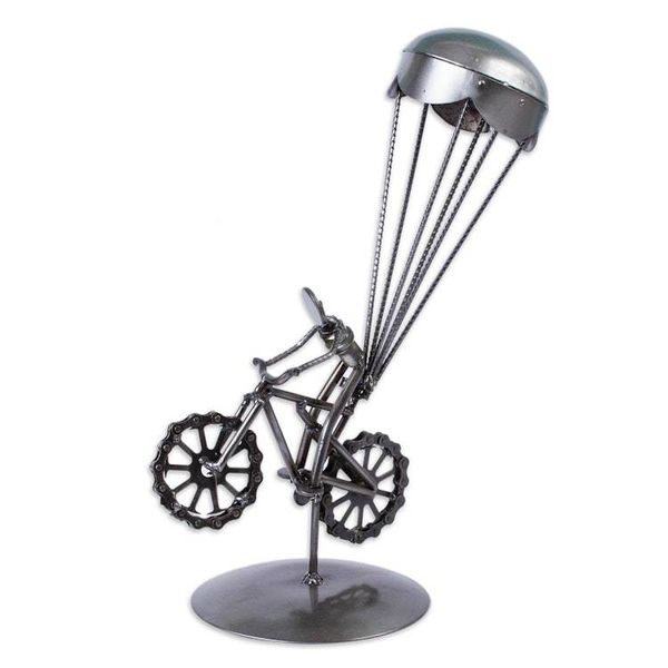 Alternate image for Whimsical Recycled Metal Auto Part Sculpture from Mexico Floating Bicycle