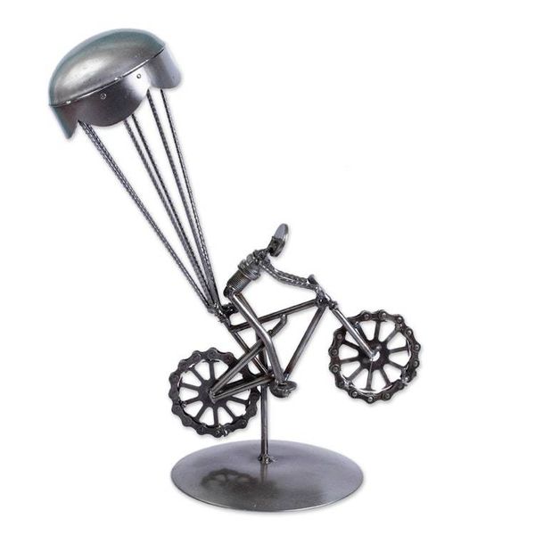 Alternate image for Whimsical Recycled Metal Auto Part Sculpture from Mexico Floating Bicycle