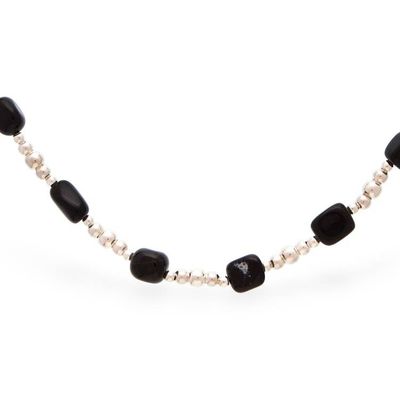Alternate image for Taxco Silver Beaded Station Necklace with Natural Black Onyx Exquisite Black