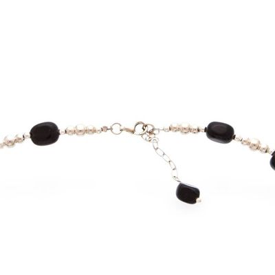 Alternate image for Taxco Silver Beaded Station Necklace with Natural Black Onyx Exquisite Black