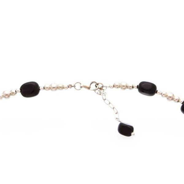 Alternate image for Taxco Silver Beaded Station Necklace with Natural Black Onyx Exquisite Black