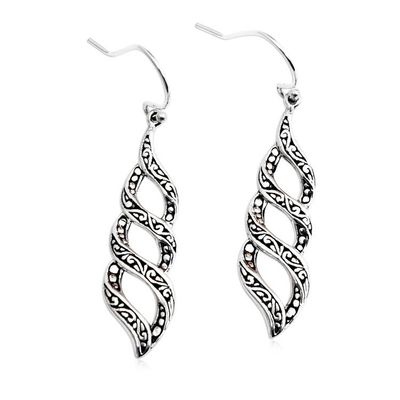 Alternate image for Traditional Balinese Polished and Oxidized Dangle Earrings Twist of Life