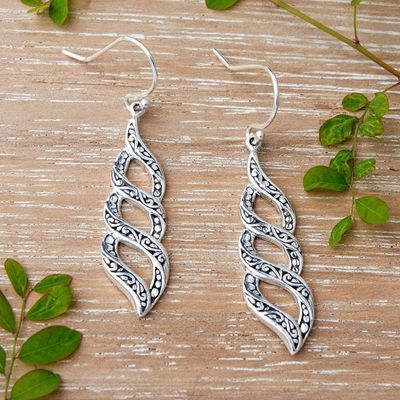 Alternate image for Traditional Balinese Polished and Oxidized Dangle Earrings Twist of Life