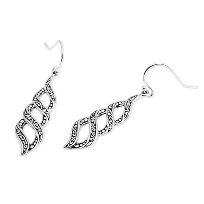 Alternate image for Traditional Balinese Polished and Oxidized Dangle Earrings Twist of Life