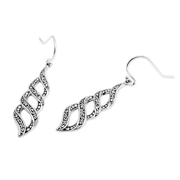 Alternate image for Traditional Balinese Polished and Oxidized Dangle Earrings Twist of Life