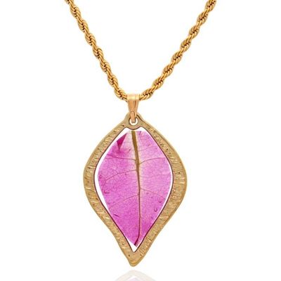 Alternate image for Natural Fuchsia Petal Pendant Necklace Bathed in 24k Gold Capricious Nature