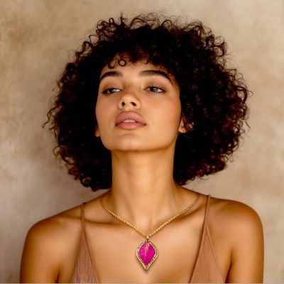 Alternate image for Natural Fuchsia Petal Pendant Necklace Bathed in 24k Gold Capricious Nature