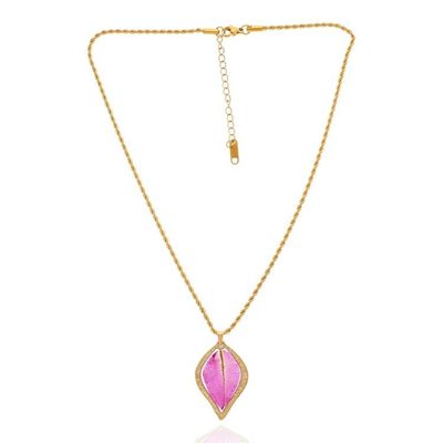 Alternate image for Natural Fuchsia Petal Pendant Necklace Bathed in 24k Gold Capricious Nature