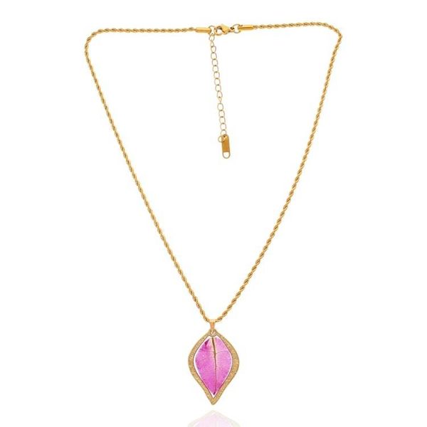 Alternate image for Natural Fuchsia Petal Pendant Necklace Bathed in 24k Gold Capricious Nature