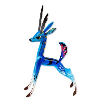 Alternate image for Blue Copal Wood Deer Alebrije From San Martin Tilcajete Little Blue Deer