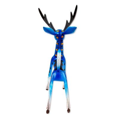 Alternate image for Blue Copal Wood Deer Alebrije From San Martin Tilcajete Little Blue Deer