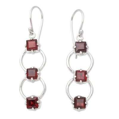 Alternate image for Modern Sterling Silver Dangle Earrings with Natural Garnet Modern Passion