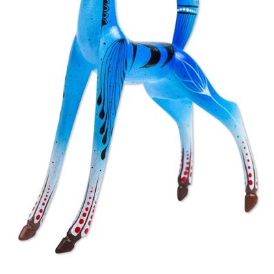 Alternate image for Blue Copal Wood Deer Alebrije From San Martin Tilcajete Little Blue Deer