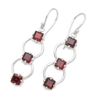 Alternate image for Modern Sterling Silver Dangle Earrings with Natural Garnet Modern Passion