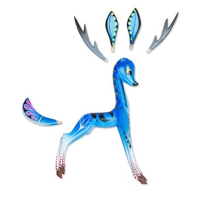 Alternate image for Blue Copal Wood Deer Alebrije From San Martin Tilcajete Little Blue Deer