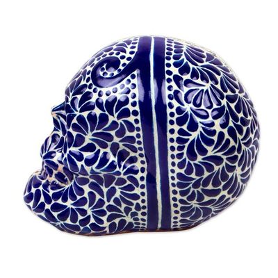 Alternate image for Handmade Talavera Style Two-Sided Skull Sculpture Skull Dichotomy