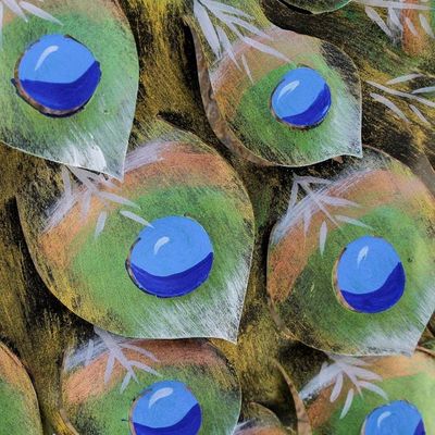 Alternate image for Artisan Crafted Steel Peacock Wall Sculpture from Mexico Flaunting Peacock