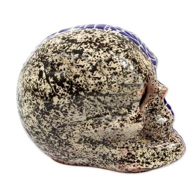 Alternate image for Handmade Talavera Style Two-Sided Skull Sculpture Skull Dichotomy