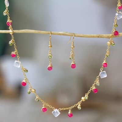 Primary image for Gold-Plated Necklace and Earrings Set with Multi-Gemstones Posh Contrast