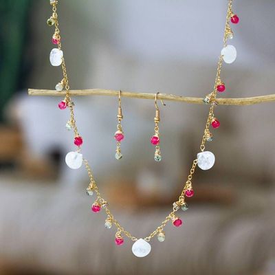 Primary image for 14k Gold-Plated Multi-Gemstone Necklace and Earrings Set Drops of Glamour