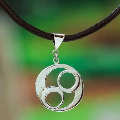 Primary image for Taxco Sterling Silver and Leather Pendant Necklace Ometeotl