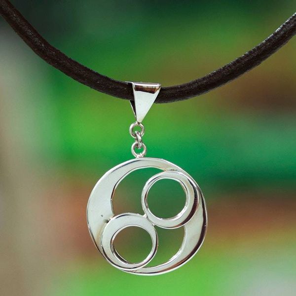Alternate image for Taxco Sterling Silver and Leather Pendant Necklace Ometeotl