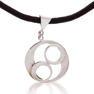 Alternate image for Taxco Sterling Silver and Leather Pendant Necklace Ometeotl