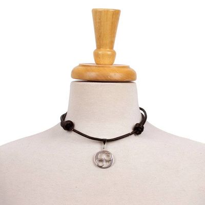 Alternate image for Taxco Sterling Silver and Leather Pendant Necklace Ometeotl