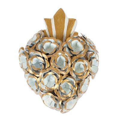 Alternate image for Gold-Tone Rose Sacred Heart White Wood Wall Sculpture White Rose Heart