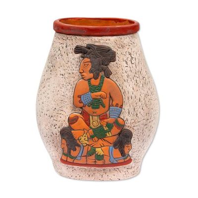 Alternate image for Mexican Archaeological Ceramic Vase Crafted by Hand Maya King of Palenque
