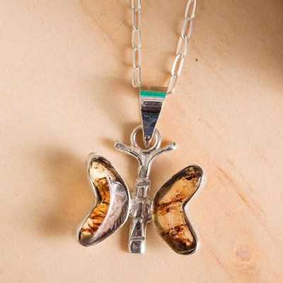 Alternate image for Natural Amber Butterfly Pendant Necklace from Mexico Ancient Butterfly